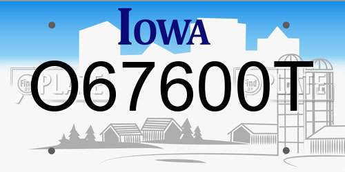 O67600T Iowa License Plate