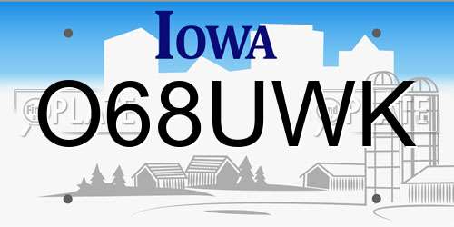 O68UWK Iowa License Plate