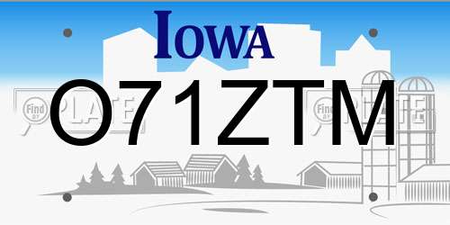 O71ZTM Iowa License Plate