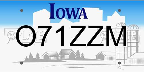 O71ZZM Iowa License Plate
