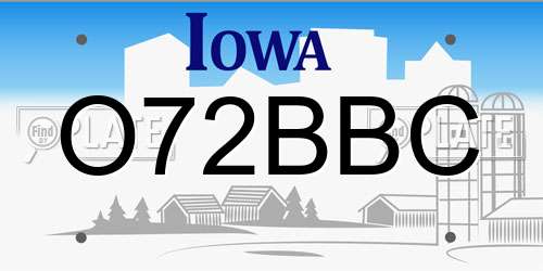 O72BBC Iowa License Plate