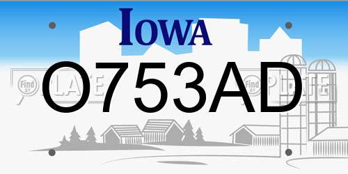 O753AD Iowa License Plate
