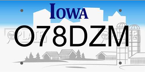 O78DZM Iowa License Plate