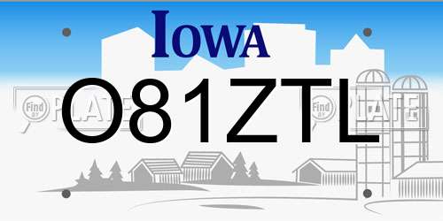 O81ZTL Iowa License Plate