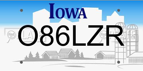 O86LZR Iowa License Plate
