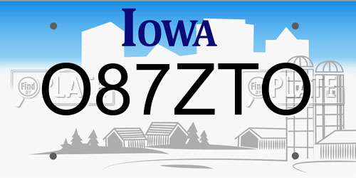 O87ZTO Iowa License Plate