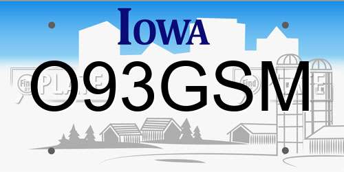 O93GSM Iowa License Plate