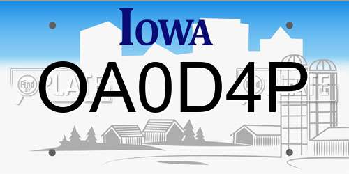 OA0D4P Iowa License Plate
