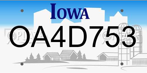 OA4D753 Iowa License Plate