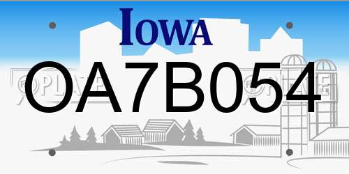 OA7B054 Iowa License Plate