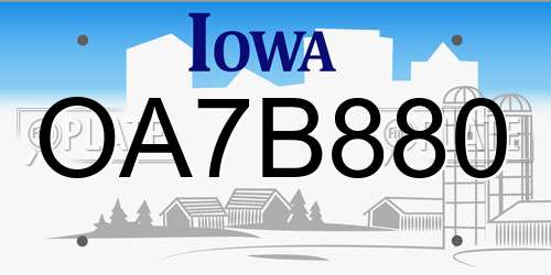 OA7B880 Iowa License Plate