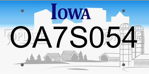 OA7S054 Iowa License Plate