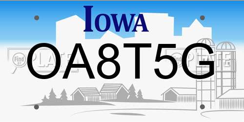 OA8T5G Iowa License Plate