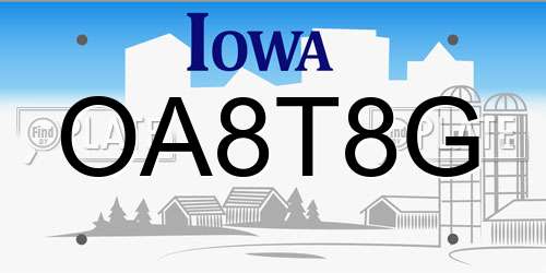 OA8T8G Iowa License Plate