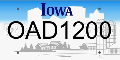 OAD1200 Iowa License Plate