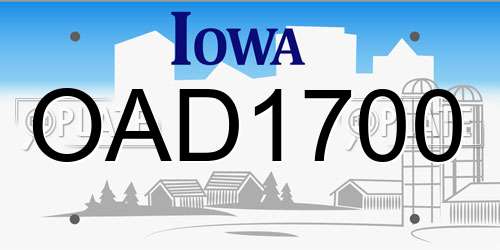 OAD1700 Iowa License Plate