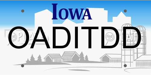 OADITDD Iowa License Plate