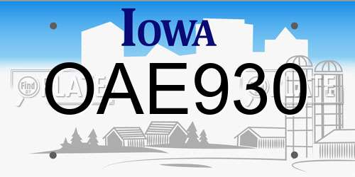 OAE930 Iowa License Plate