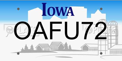 OAFU72 Iowa License Plate