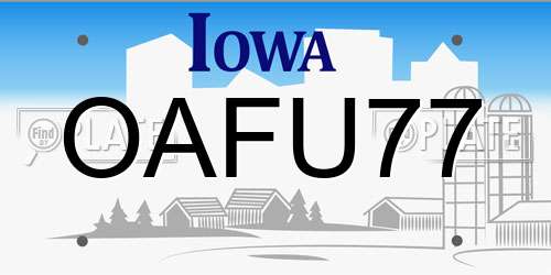 OAFU77 Iowa License Plate