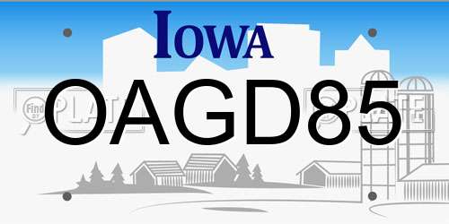 OAGD85 Iowa License Plate