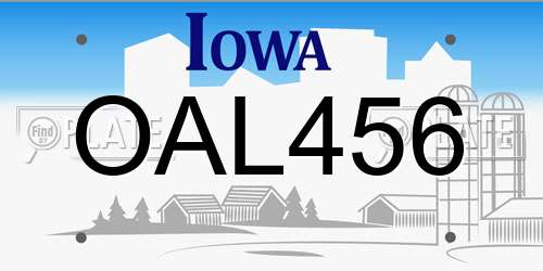 OAL456 Iowa License Plate