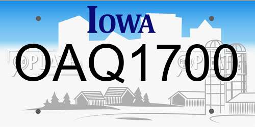 OAQ1700 Iowa License Plate