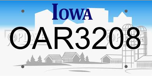 OAR3208 Iowa License Plate
