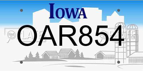 OAR854 Iowa License Plate