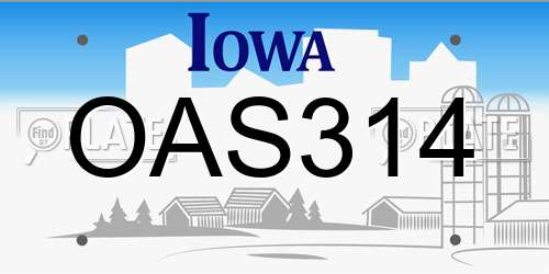OAS314 Iowa License Plate