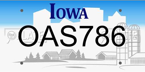 OAS786 Iowa License Plate