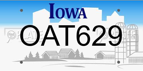 OAT629 Iowa License Plate