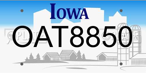 OAT8850 Iowa License Plate
