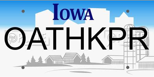OATHKPR Iowa License Plate