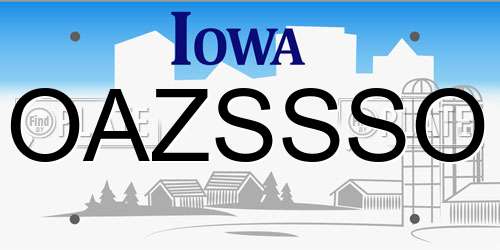 OAZSSSO Iowa License Plate