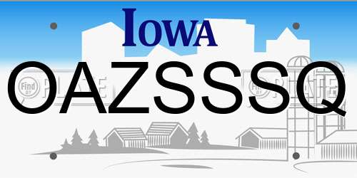 OAZSSSQ Iowa License Plate