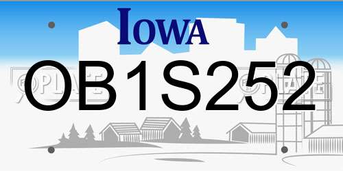 OB1S252 Iowa License Plate