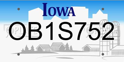 OB1S752 Iowa License Plate