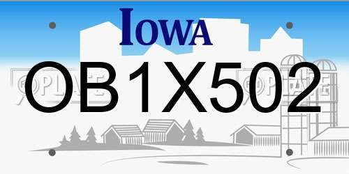 OB1X502 Iowa License Plate