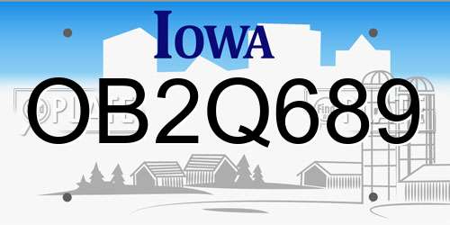 OB2Q689 Iowa License Plate