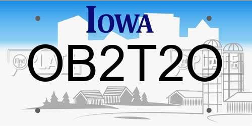 OB2T2O Iowa License Plate