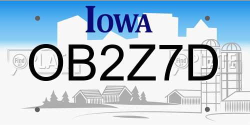 OB2Z7D Iowa License Plate