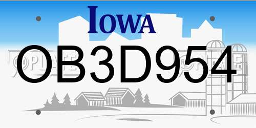 OB3D954 Iowa License Plate
