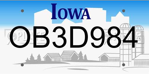 OB3D984 Iowa License Plate