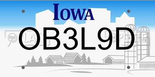 OB3L9D Iowa License Plate