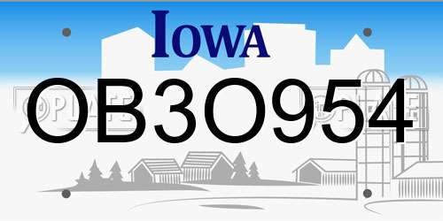 OB3O954 Iowa License Plate