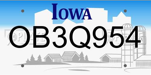 OB3Q954 Iowa License Plate
