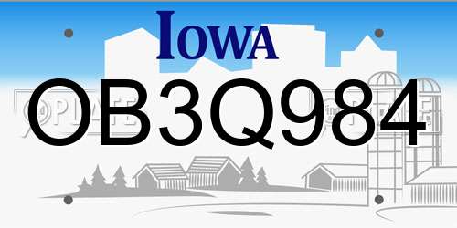 OB3Q984 Iowa License Plate