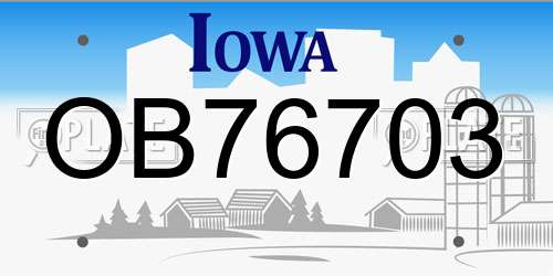OB76703 Iowa License Plate
