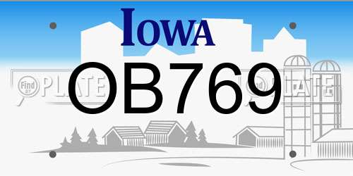 OB769 Iowa License Plate